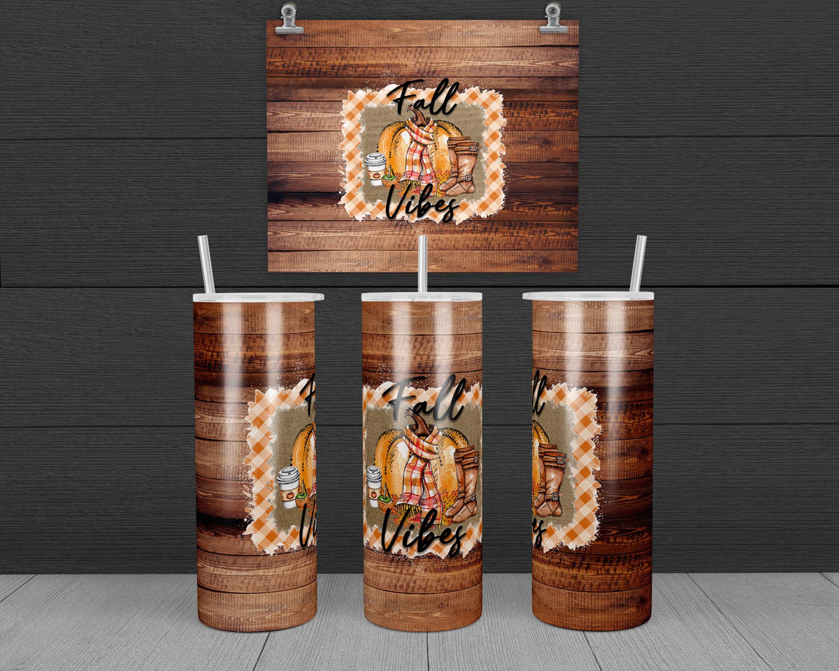 Fall Vibes Tumbler Design, 20 oz Skinny Tumbler Wrap (Digital Download)