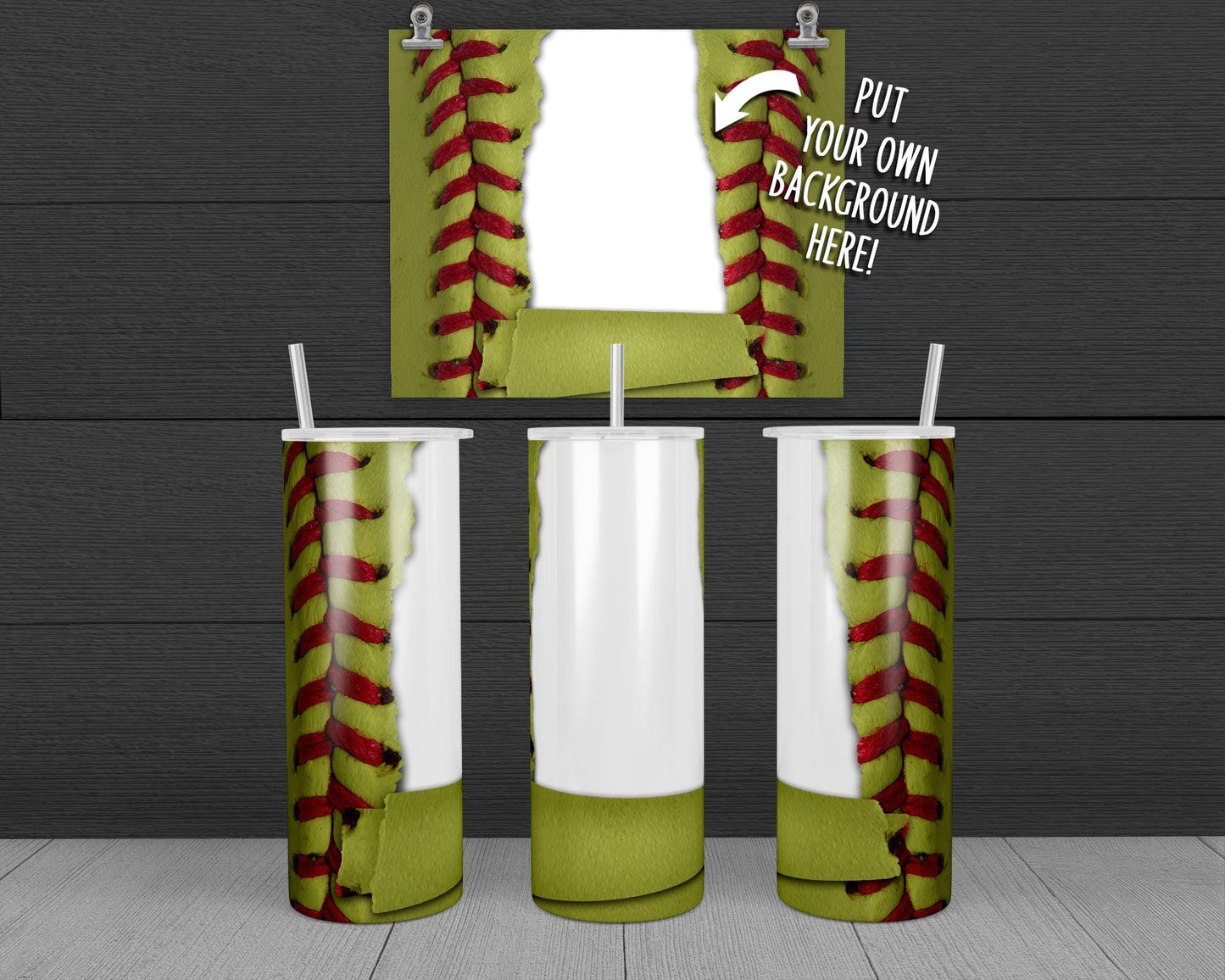 Torn Paper - Softball Tumbler Design, 20 oz Skinny Tumbler Wrap (Digital Download)