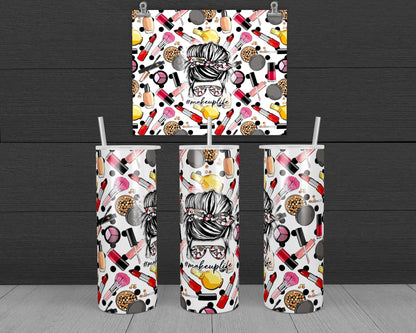 Makeup Life Messy Bun Tumbler Design, 20 oz Skinny Tumbler Design, Sublimation Image, Tumbler Wrap, 20oz Tumbler Wrap