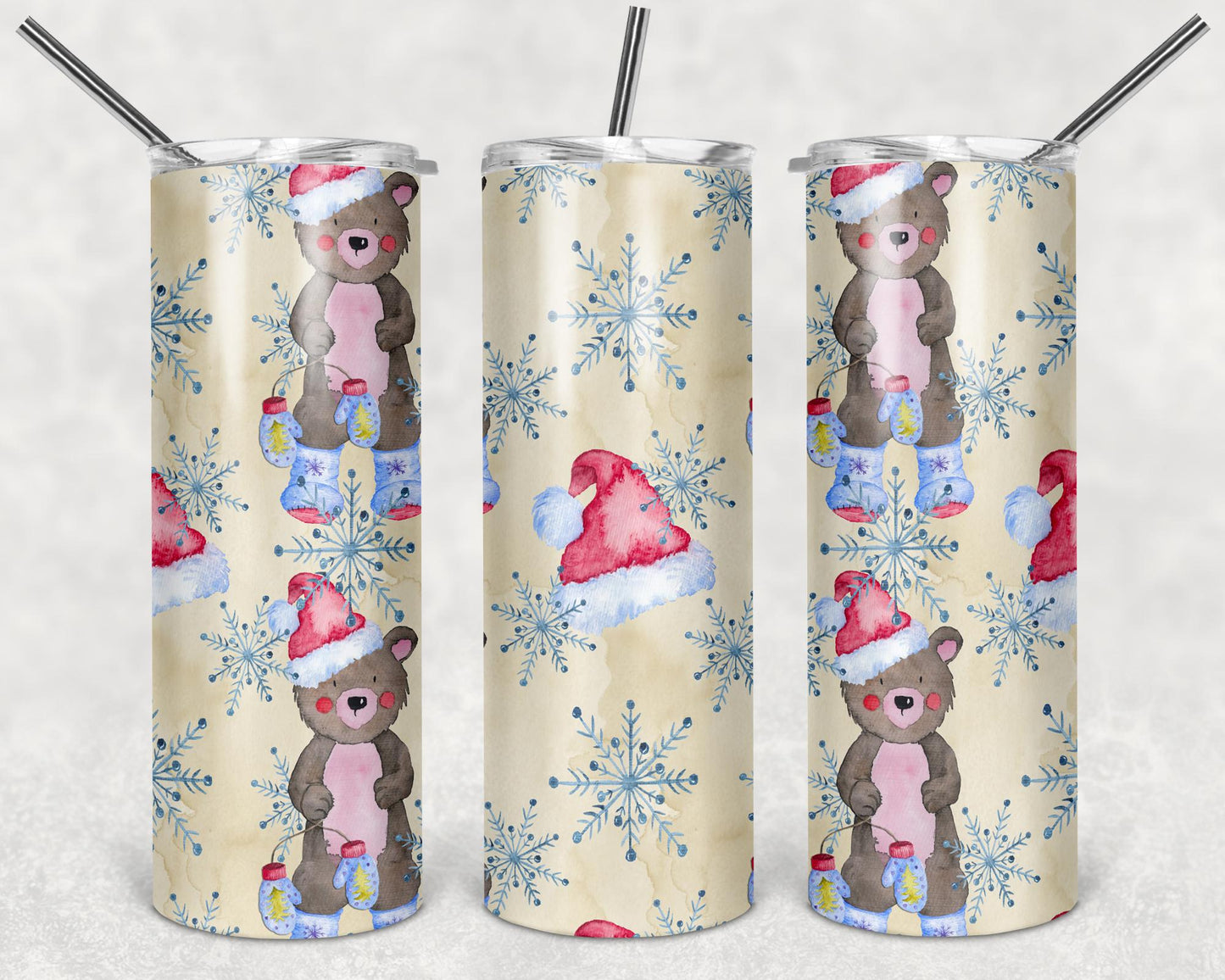Christmas Bear Tumbler Design, 20 oz Skinny Tumbler Design, Sublimation Image, Tumbler Wrap, 20oz Tumbler Wrap