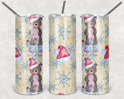 Christmas Bear Tumbler Design, 20 oz Skinny Tumbler Design, Sublimation Image, Tumbler Wrap, 20oz Tumbler Wrap