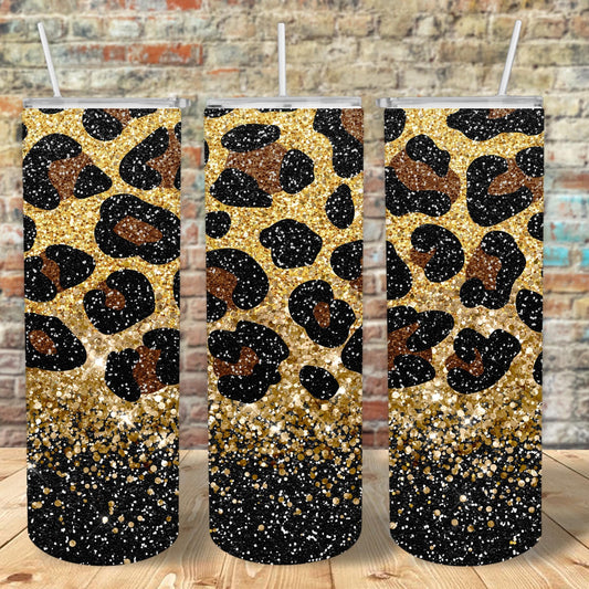 Black Glitter Leopard Tumbler Design, 20 oz Skinny Tumbler Design, Sublimation Image, Tumbler Wrap, 20oz Tumbler Wrap