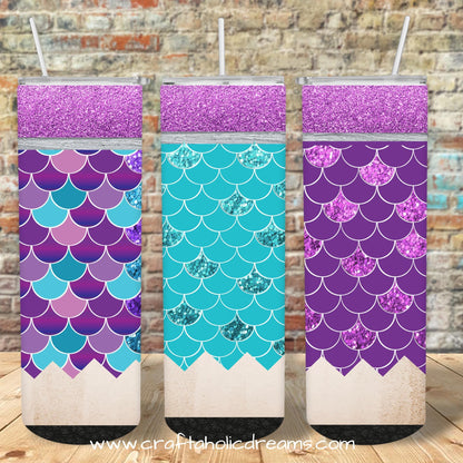 Mermaid Pencil Bundle Tumbler Design, 20 oz Skinny Tumbler Design, Sublimation Image, Tumbler Wrap, 20oz Tumbler Wrap