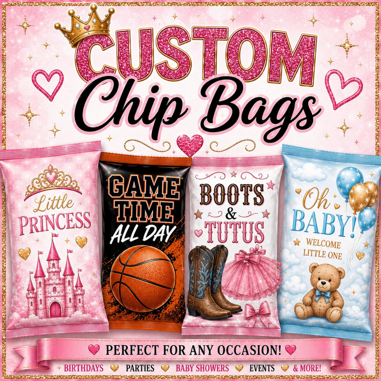 Custom Chip Bags, Personalized Party Favors, Any Theme Birthday Party Favors, Custom Snack Bags, Baby Shower Favors, Birthday Decoration