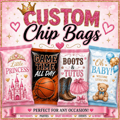 Custom Chip Bags, Personalized Party Favors, Any Theme Birthday Party Favors, Custom Snack Bags, Baby Shower Favors, Birthday Decoration