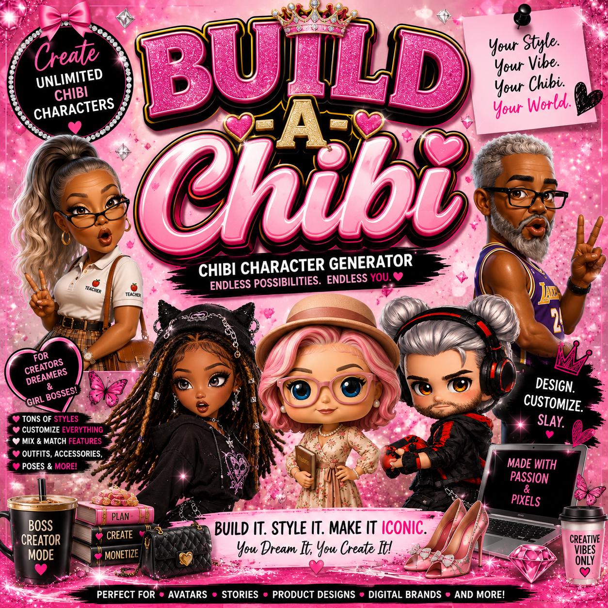 Build-A-Chibi Generator | Create Unlimited Custom Chibi Characters | AI Prompt Generator | Instant Digital Download