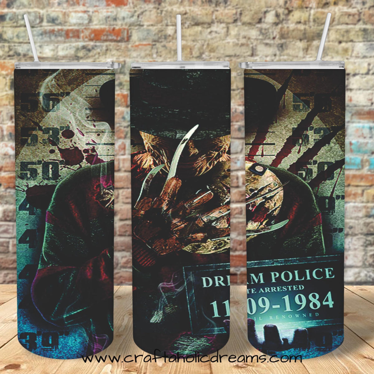 Horror Characters(Freddy) - Blood Splatter Tumbler Design, 20 oz Skinny Tumbler Wrap (Digital Download)