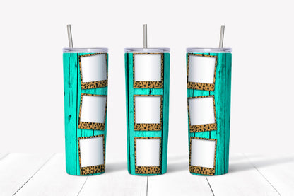 Turquoise Wood Jaguar Frames Collage Tumbler Design, 20 oz Skinny Tumbler Design, Sublimation Image, Tumbler Wrap, 20oz Tumbler Wrap