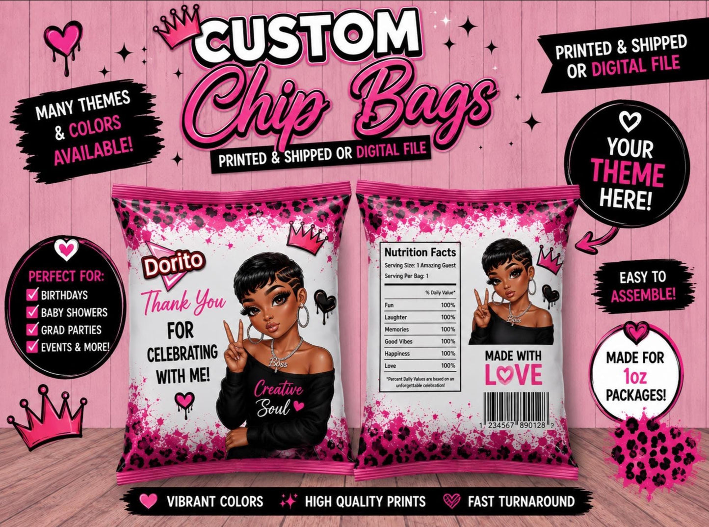 Custom Chip Bags, Personalized Party Favors, Any Theme Birthday Party Favors, Custom Snack Bags, Baby Shower Favors, Birthday Decoration