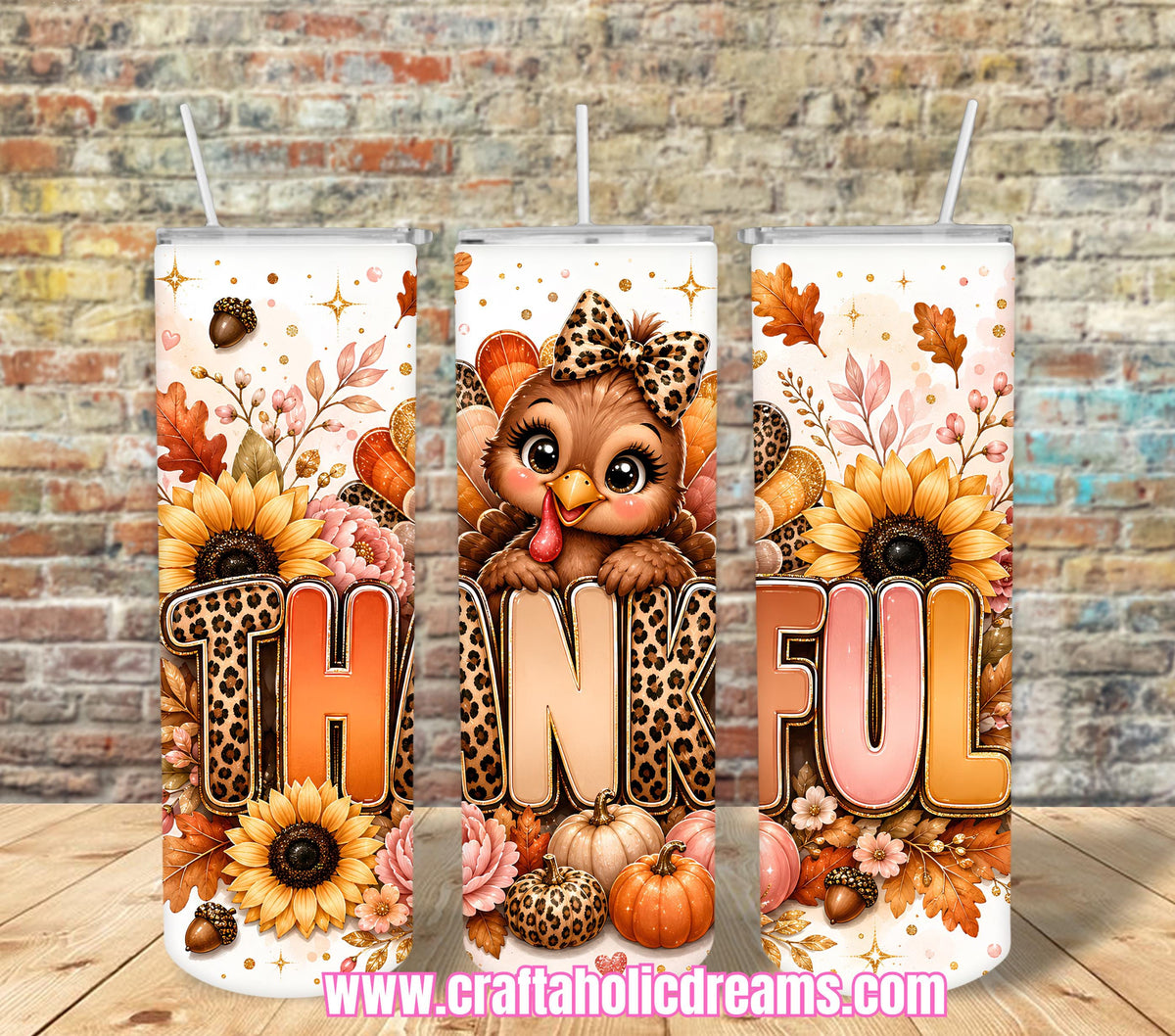 Thankful Tumbler Design, 20 oz Skinny Tumbler Wrap (Digital Download)